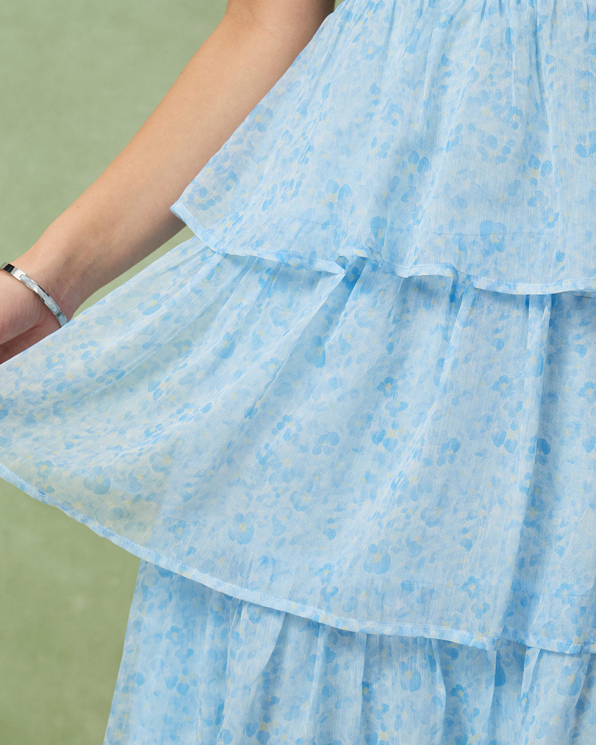 Blue Sweetheart Neck Tiered Midi Dress