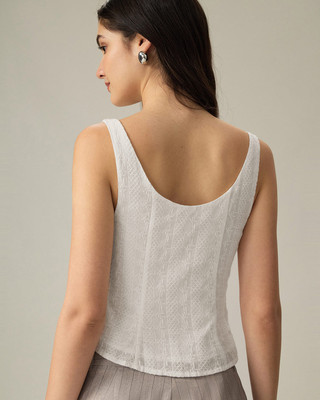 White Textured Boat Neck Button Vest