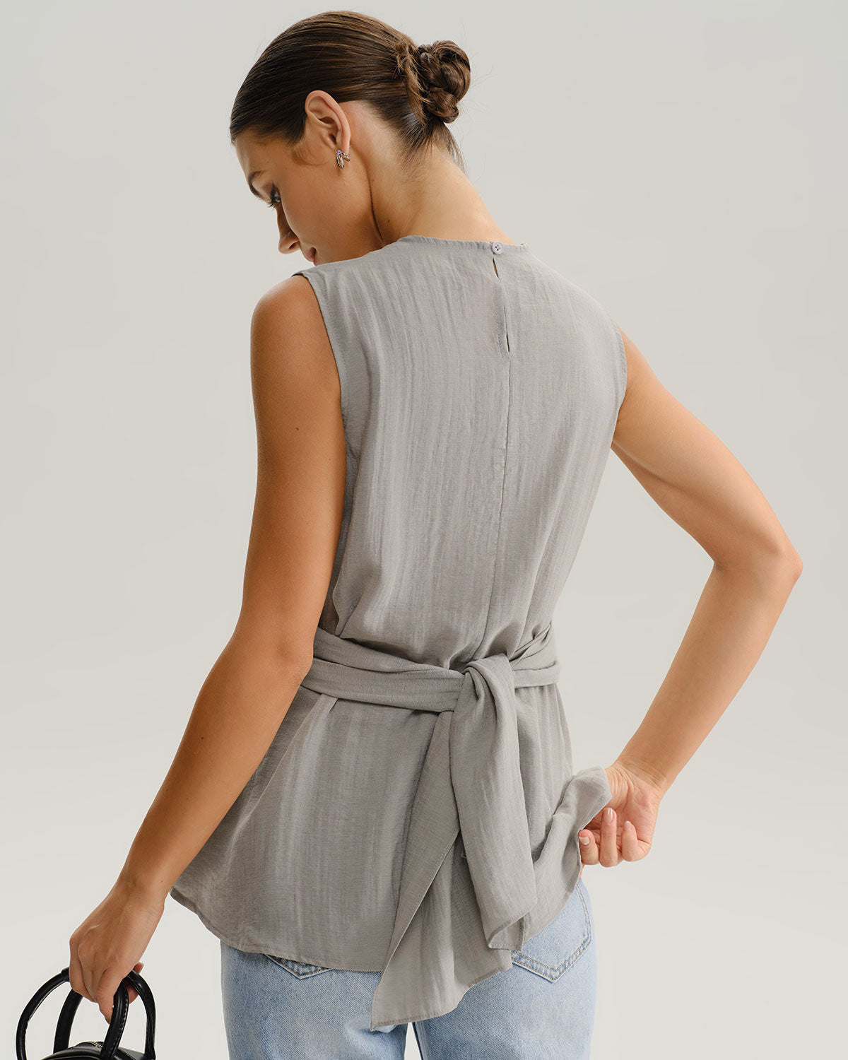 Grey Round Neck Wrap Tank Top