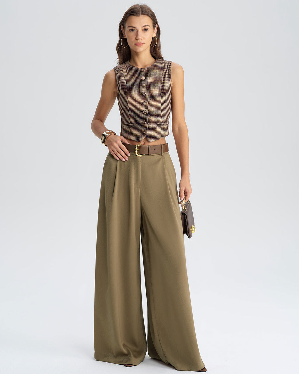 Khaki Plaid Single Breasted Vest