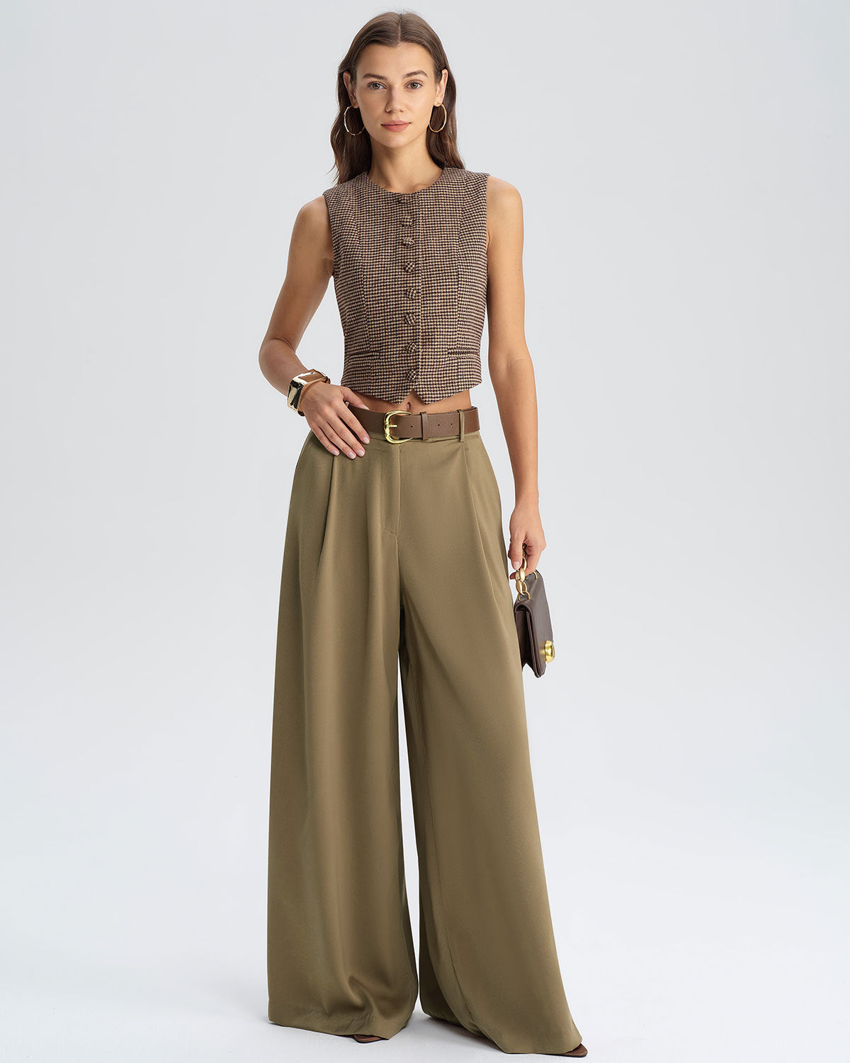 Khaki Plaid Single Breasted Vest