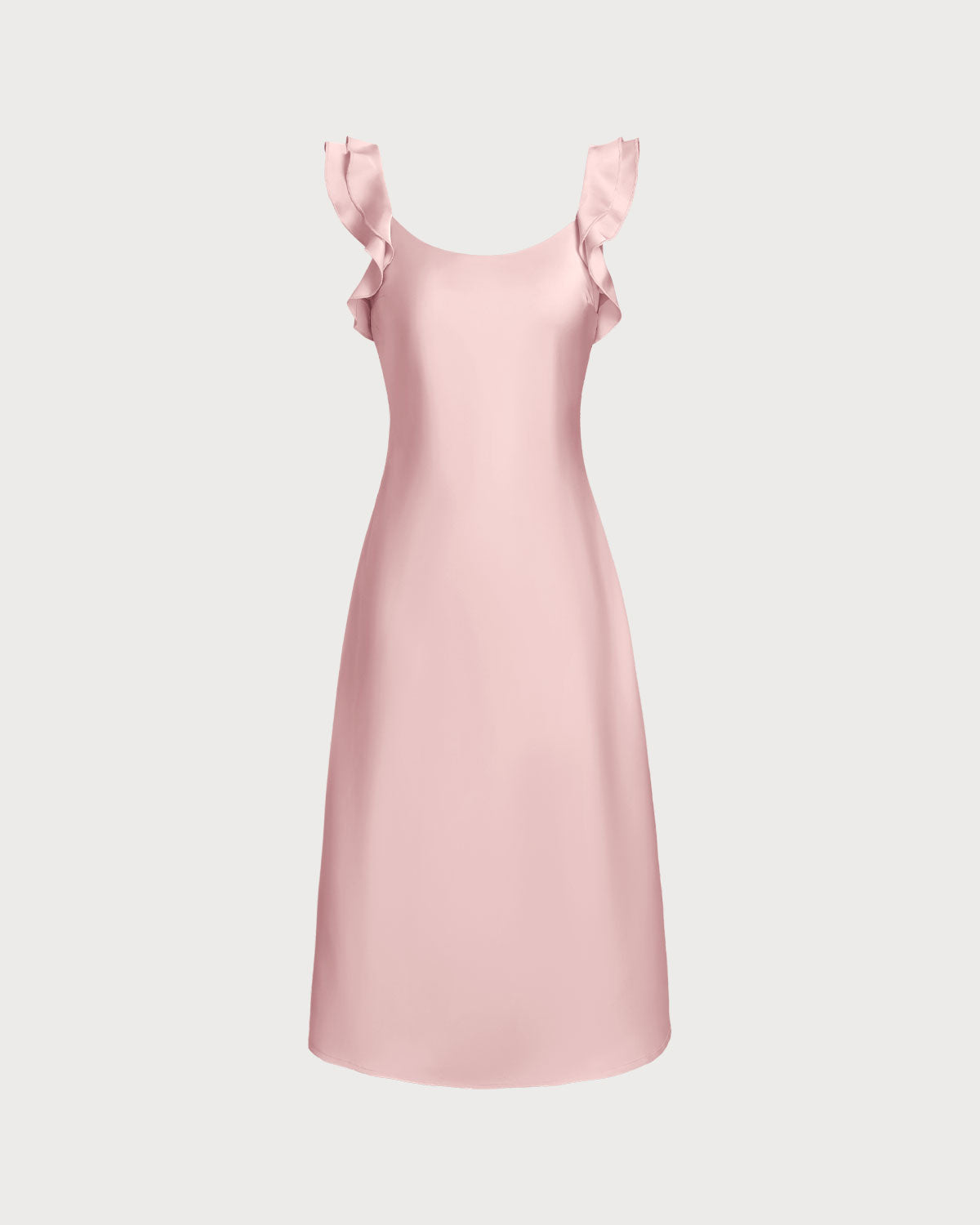 Pink Square Neck Ruffle Satin Midi Dress
