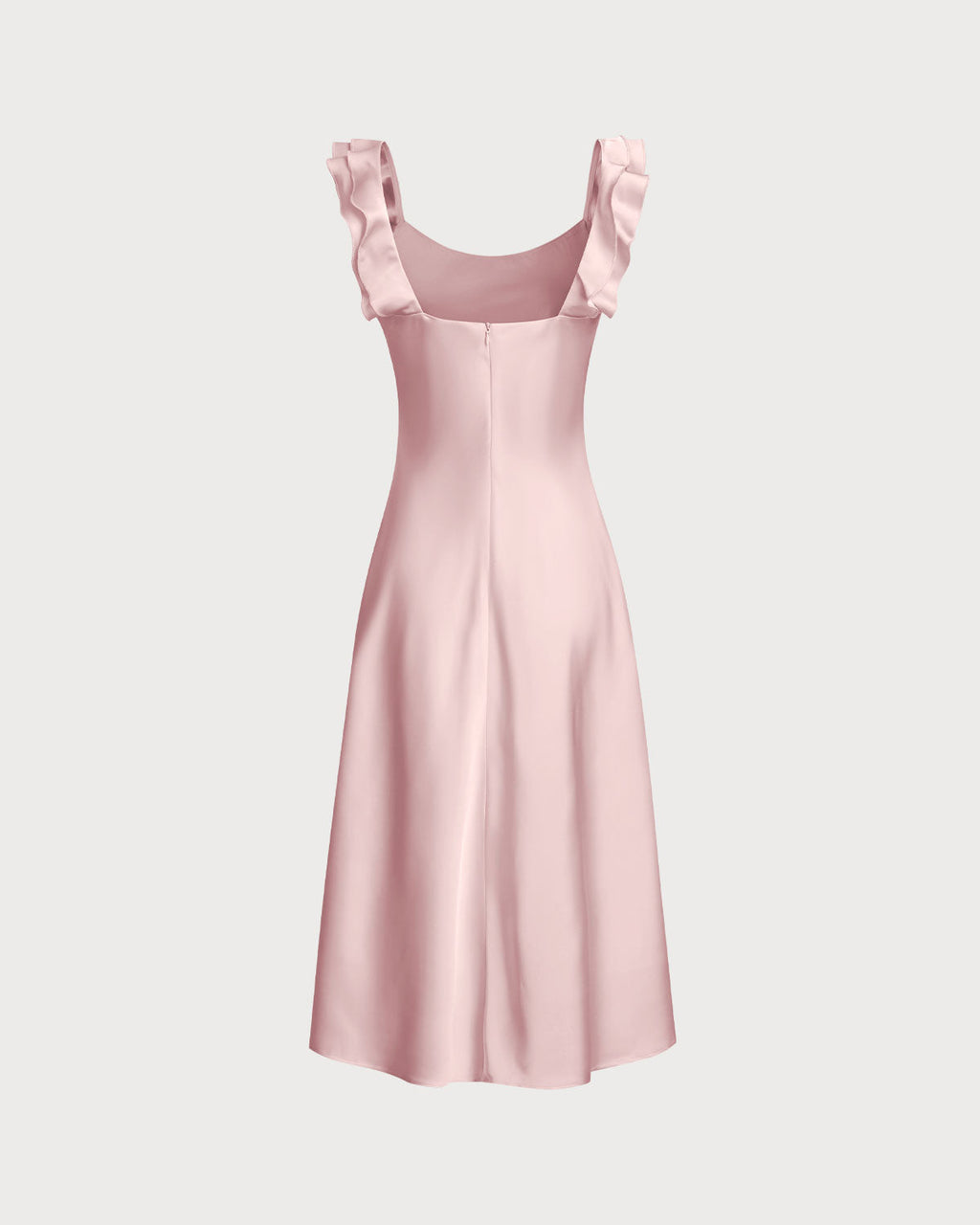 Pink Square Neck Ruffle Satin Midi Dress