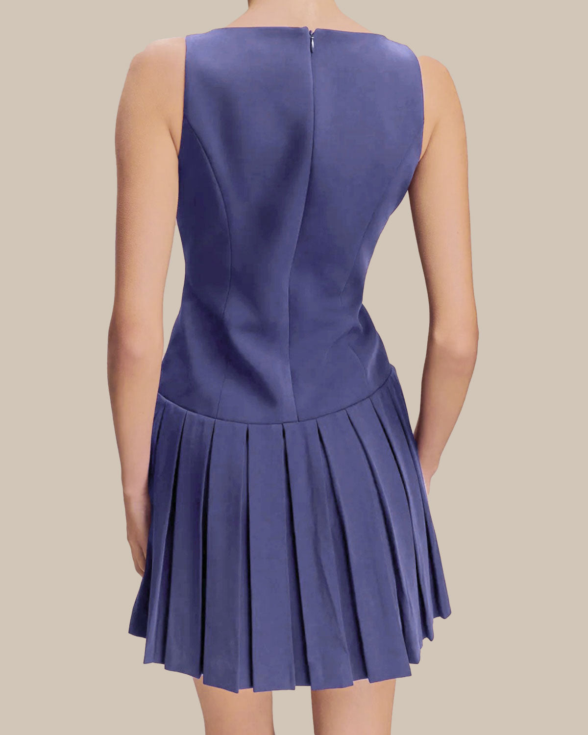Blue Boat Neck Button Sleeveless Mini Dress