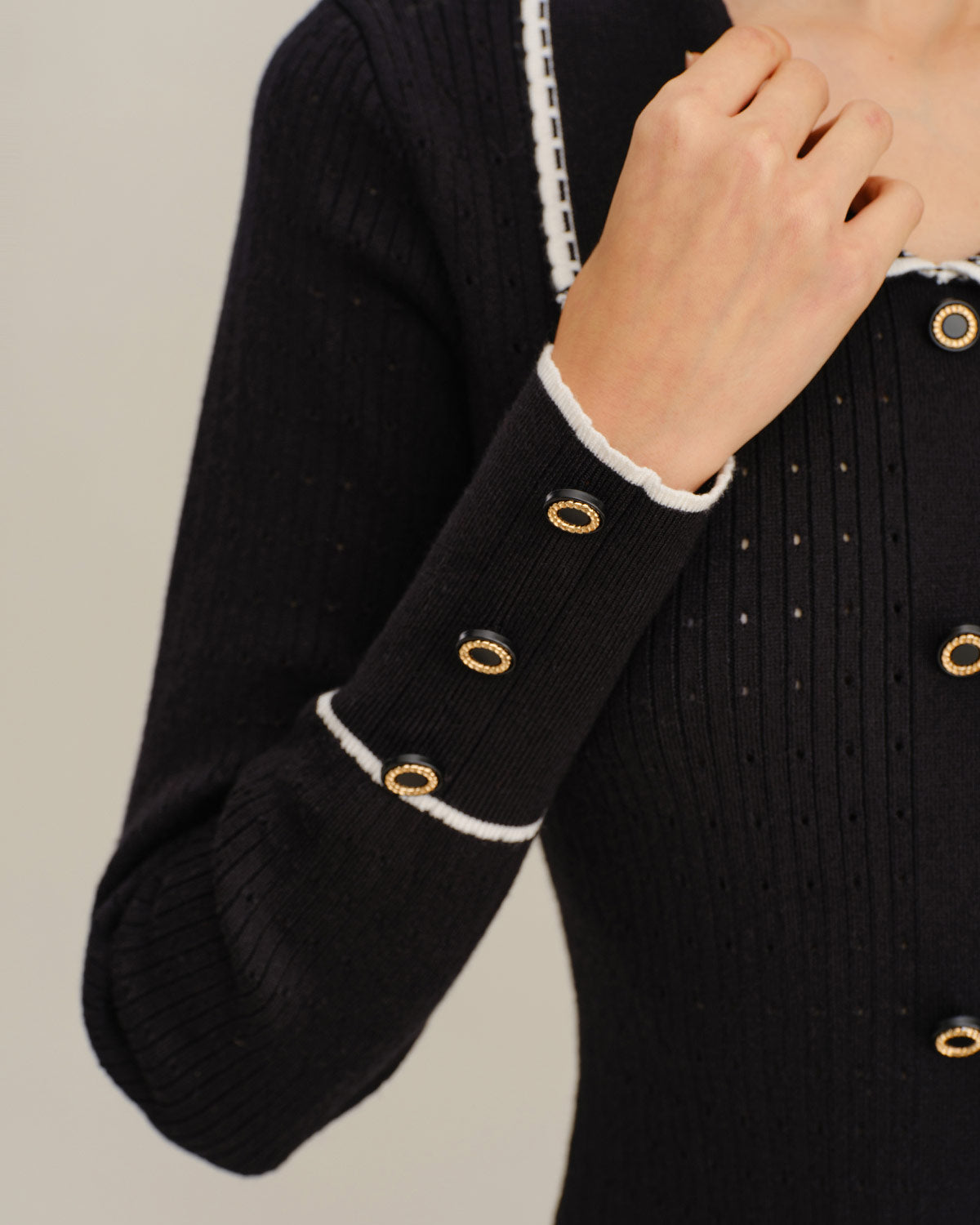 Black Contrasting Bodycon Button Sweater Dress