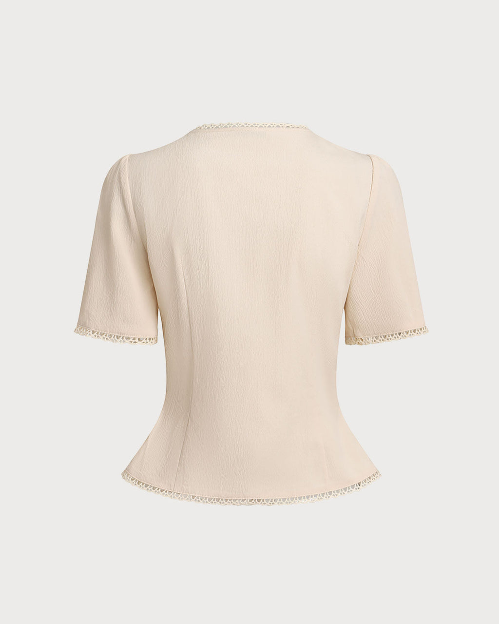 Beige V Neck Pleated Button Blouse