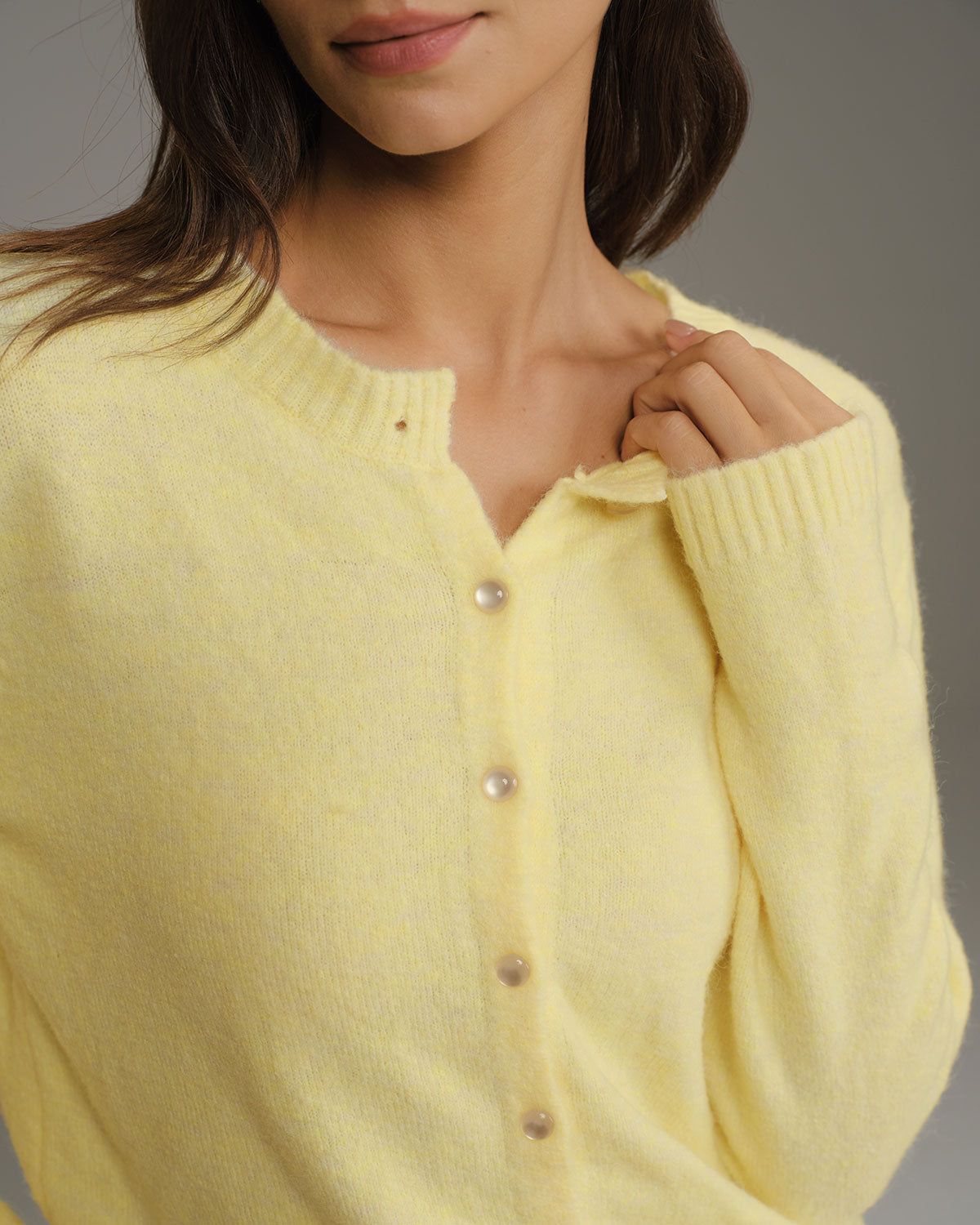 Yellow Round Neck Knit Cardigan