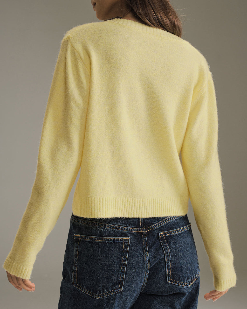 Yellow Round Neck Knit Cardigan
