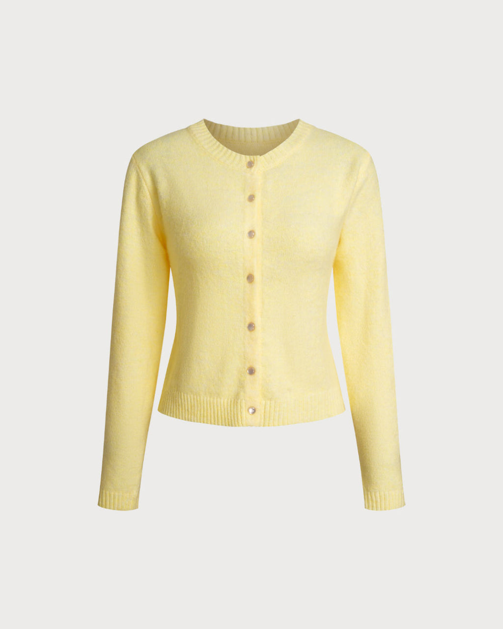 Yellow Round Neck Knit Cardigan
