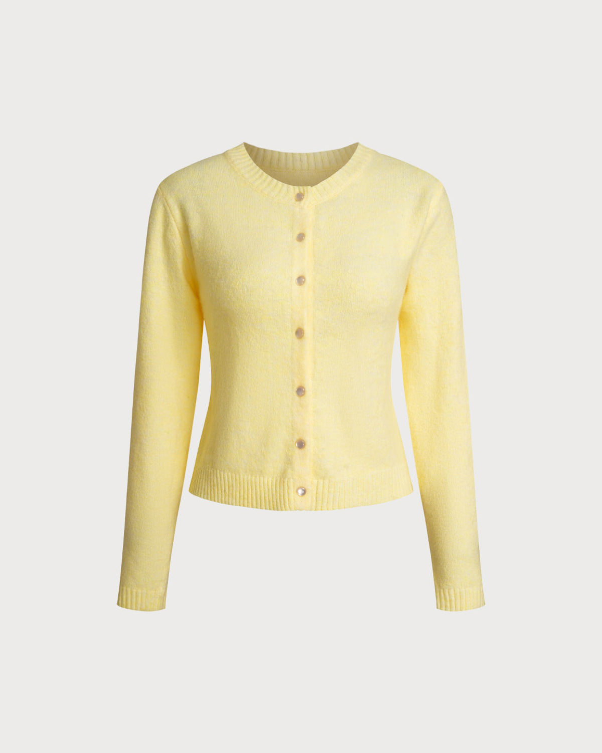 Yellow Round Neck Knit Cardigan