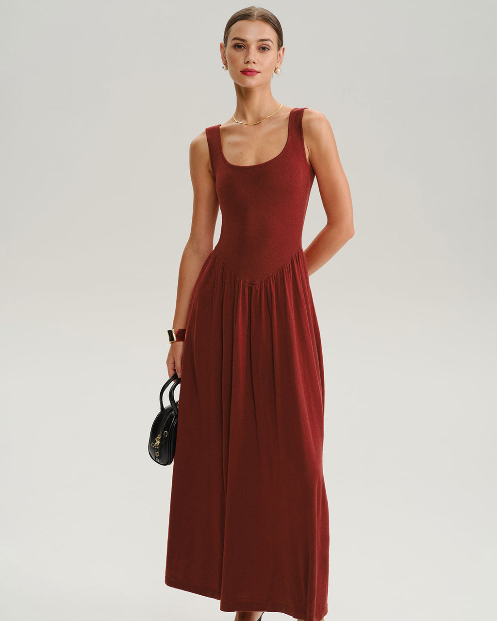 Red U Neck A-Line Sleeveless Sweater Dress