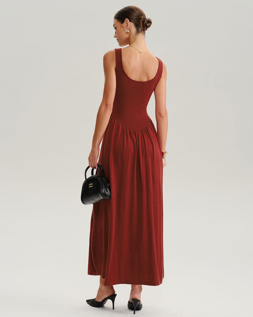 Red U Neck A-Line Sleeveless Sweater Dress