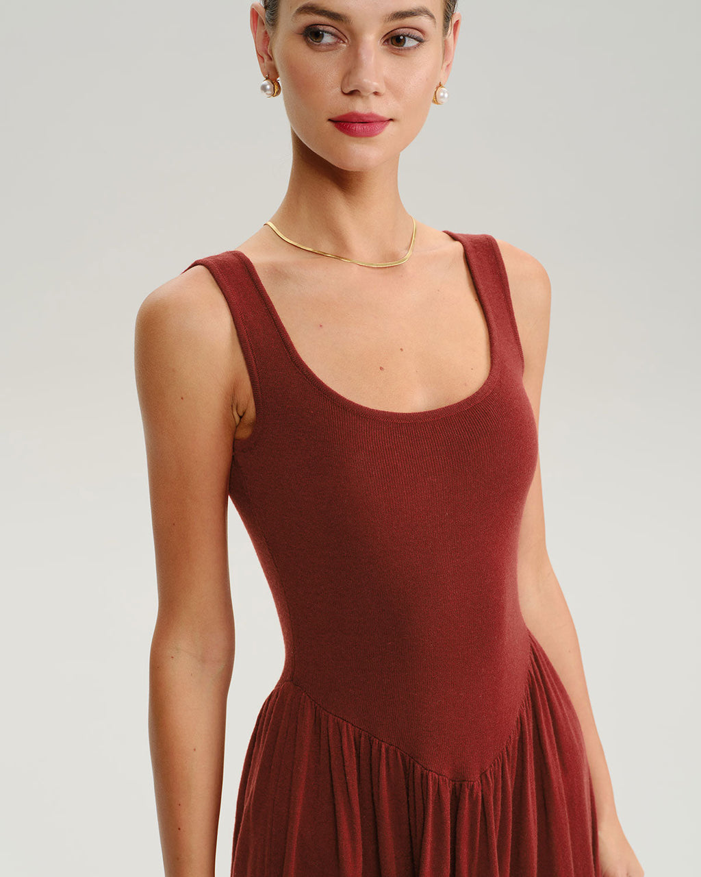 Red U Neck A-Line Sleeveless Sweater Dress