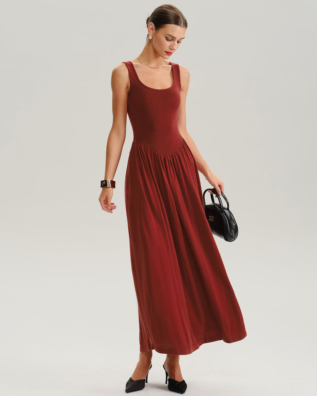 Red U Neck A-Line Sleeveless Sweater Dress