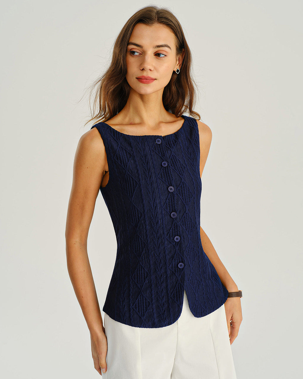 Navy Jacquard Tank Top