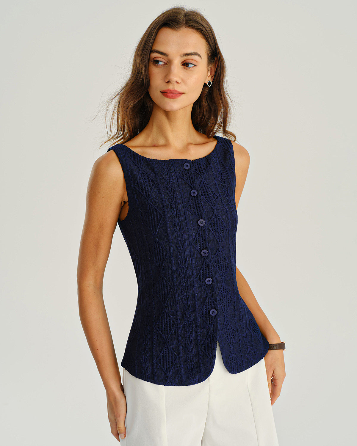 Navy Jacquard Tank Top