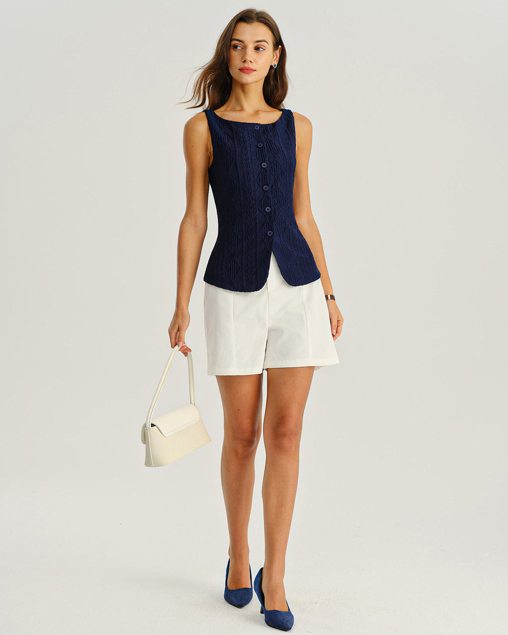 Navy Jacquard Tank Top