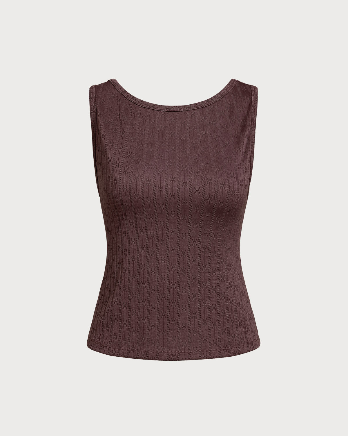 Coffee Boat Neck Ribbed Knit Tank Top