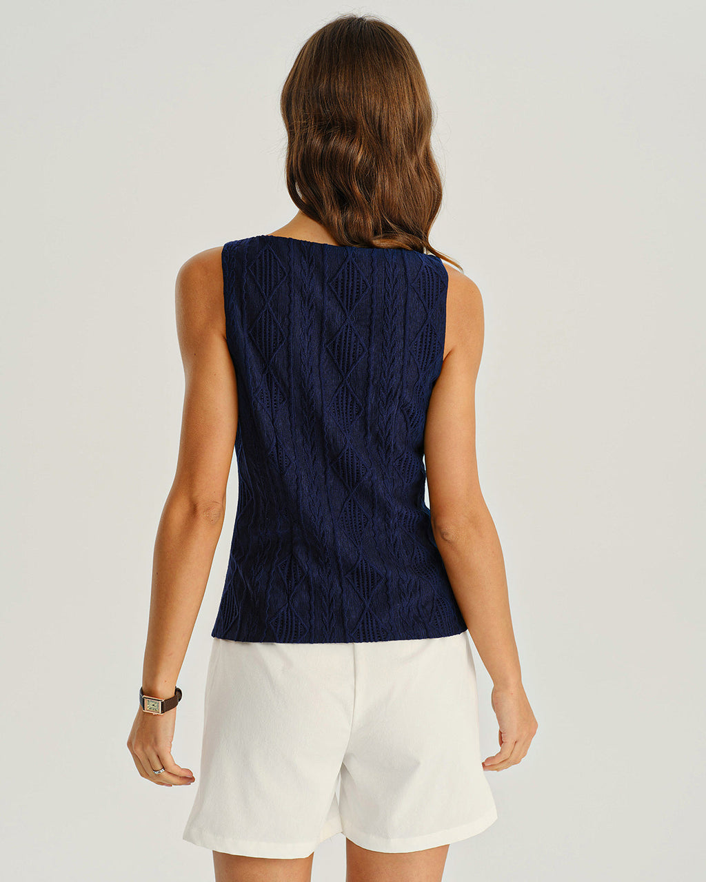 Navy Jacquard Tank Top