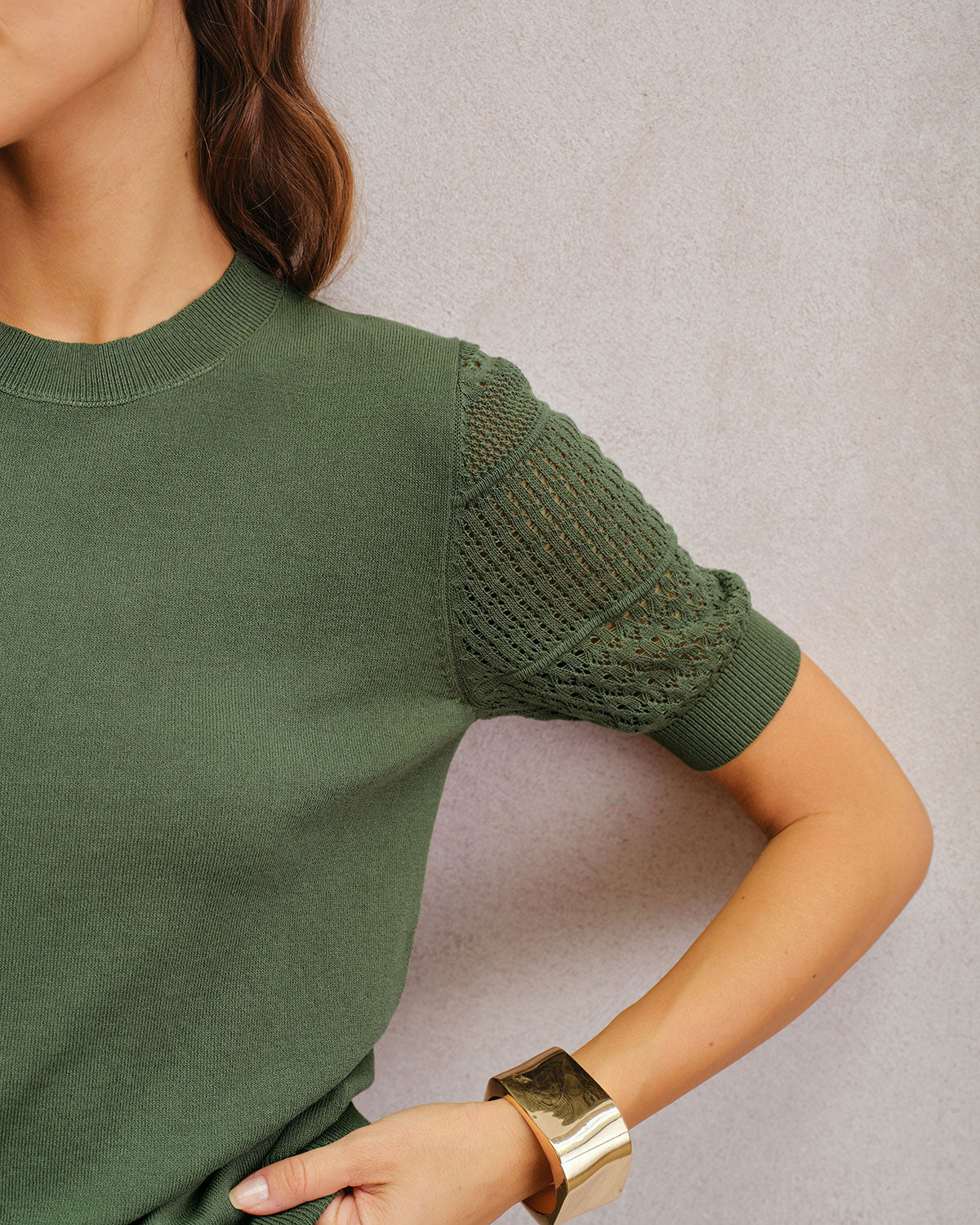 Green Round Neck Knit Tee