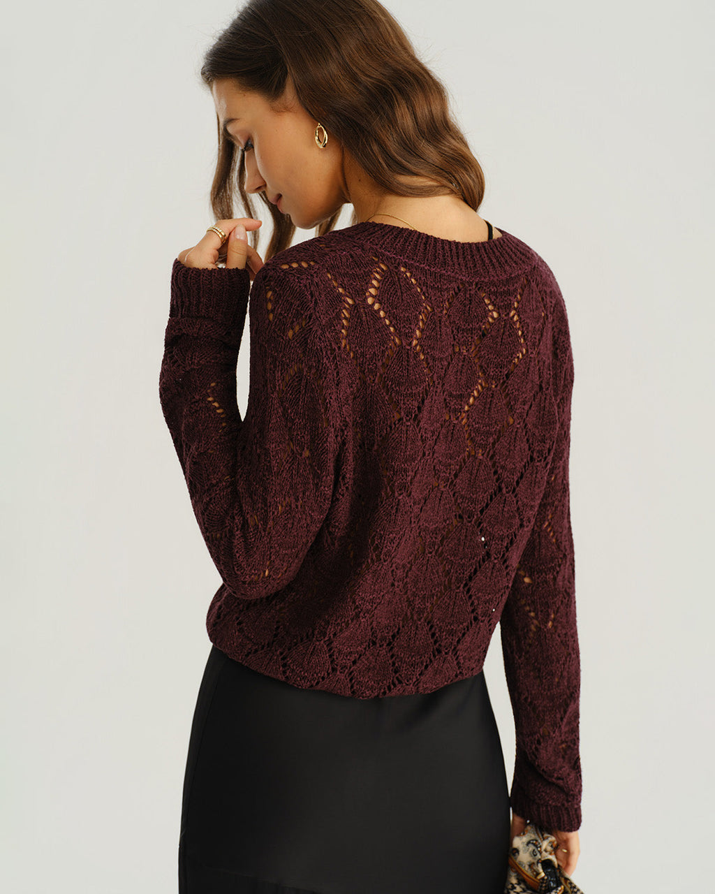 Wine Red Single Breasted Knit Cardigan