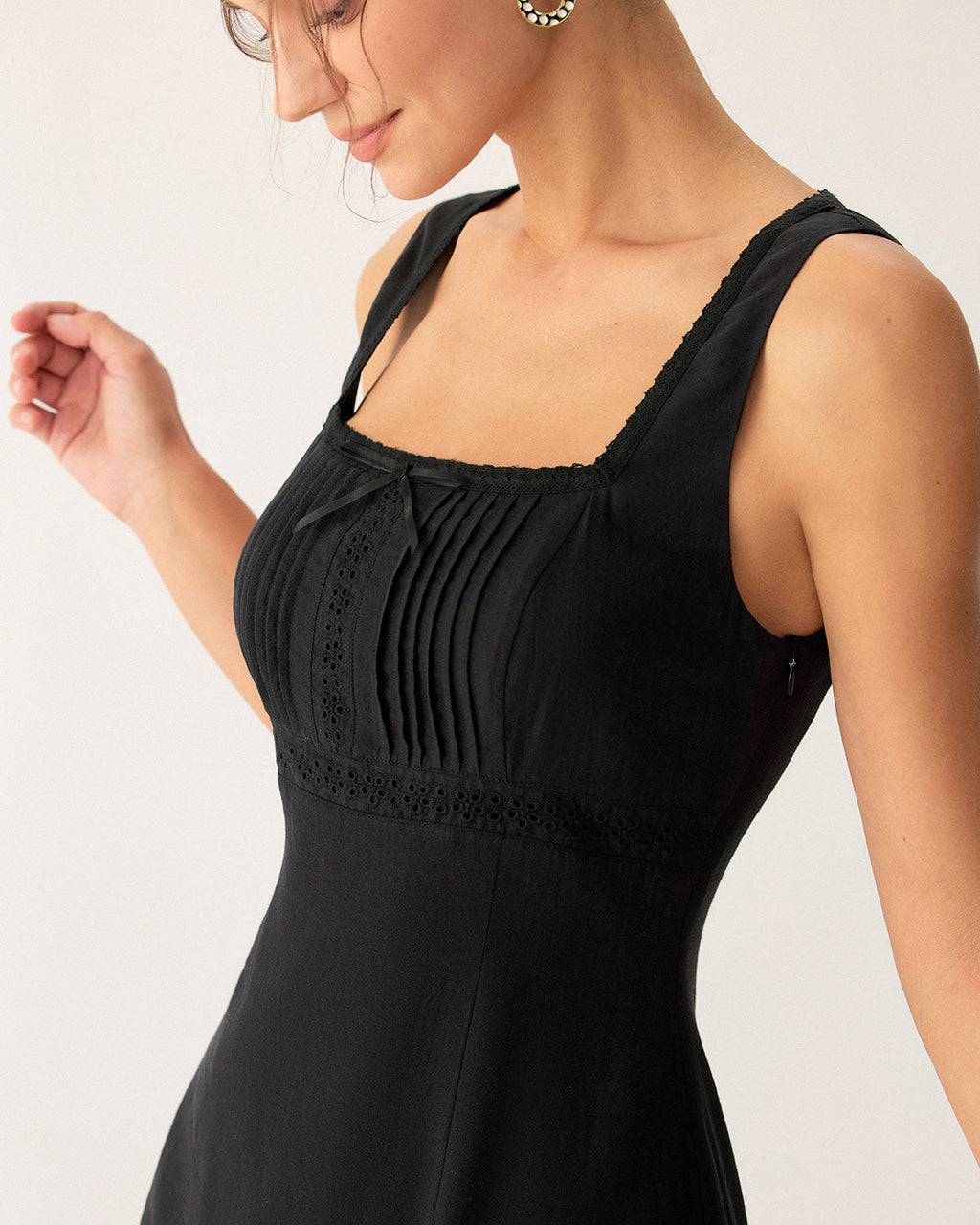 Black Square Neck Ruched Slip Midi Dress