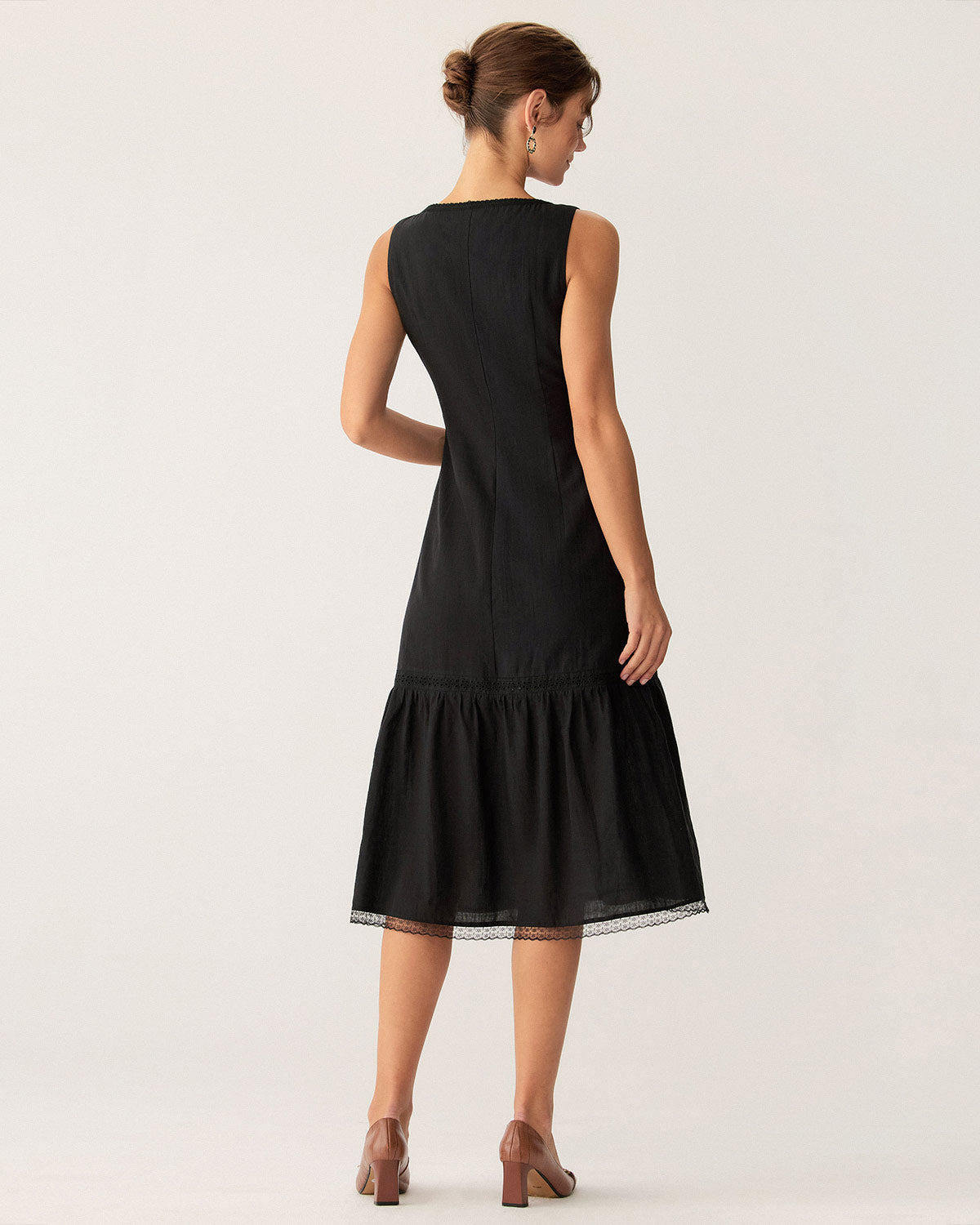Black Square Neck Ruched Slip Midi Dress