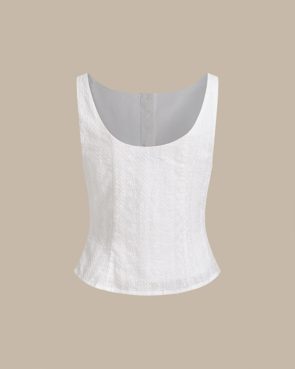 White Textured Boat Neck Button Vest