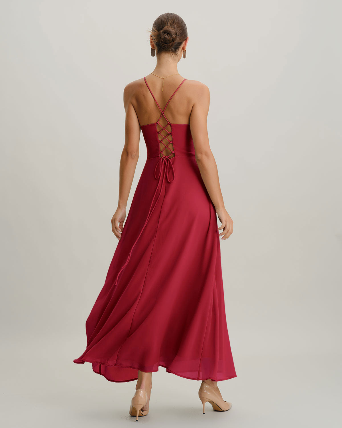 Wine Red Cowl Neck Slip Maxi Dress