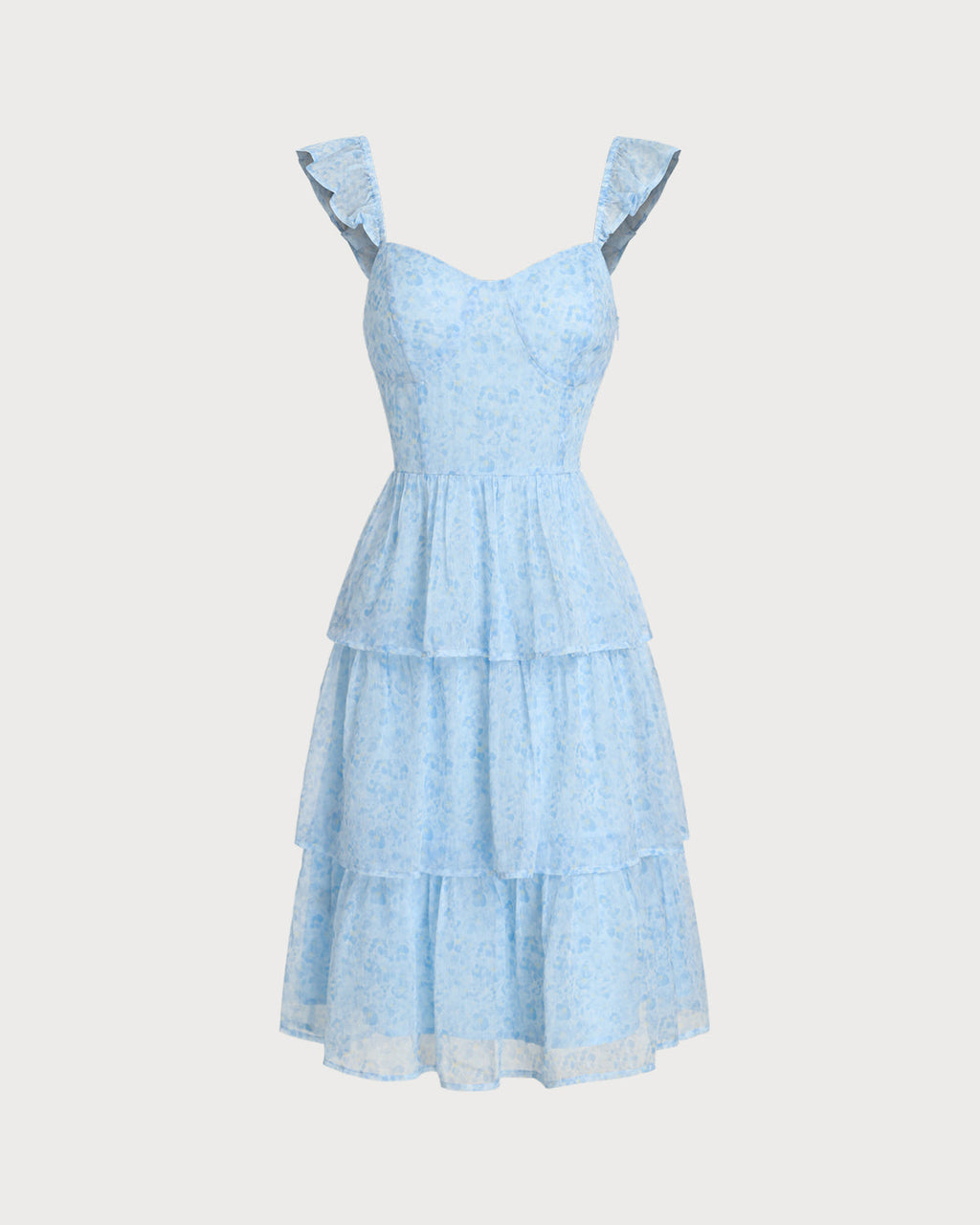 Blue Sweetheart Neck Tiered Midi Dress