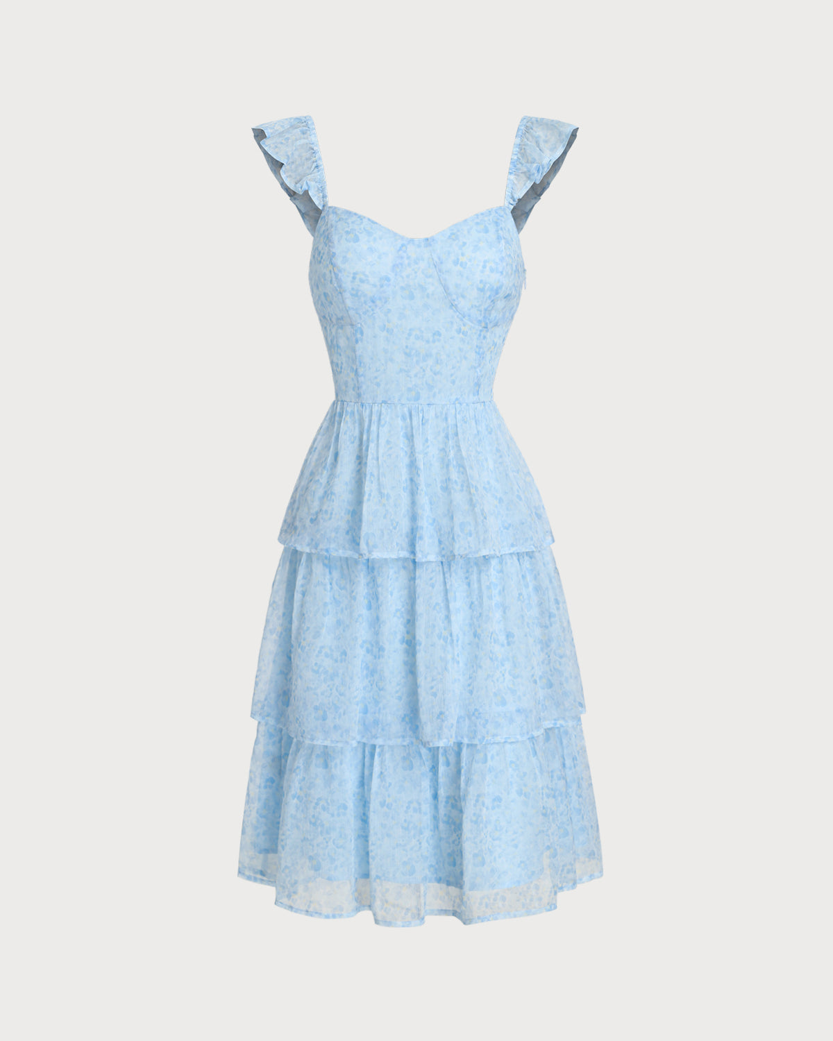 Blue Sweetheart Neck Tiered Midi Dress