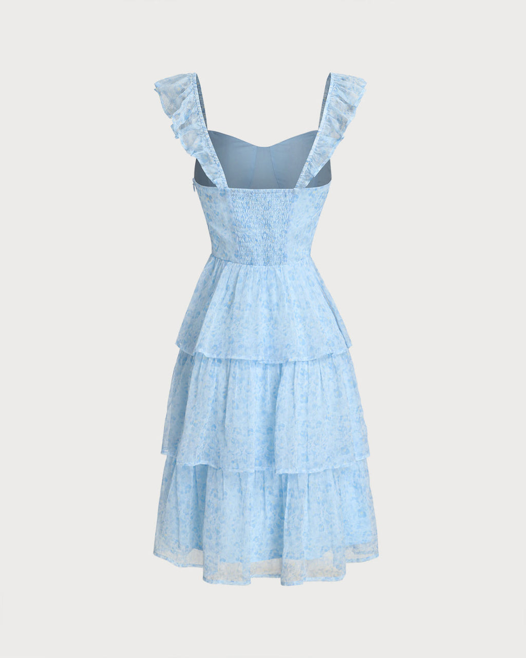 Blue Sweetheart Neck Tiered Midi Dress