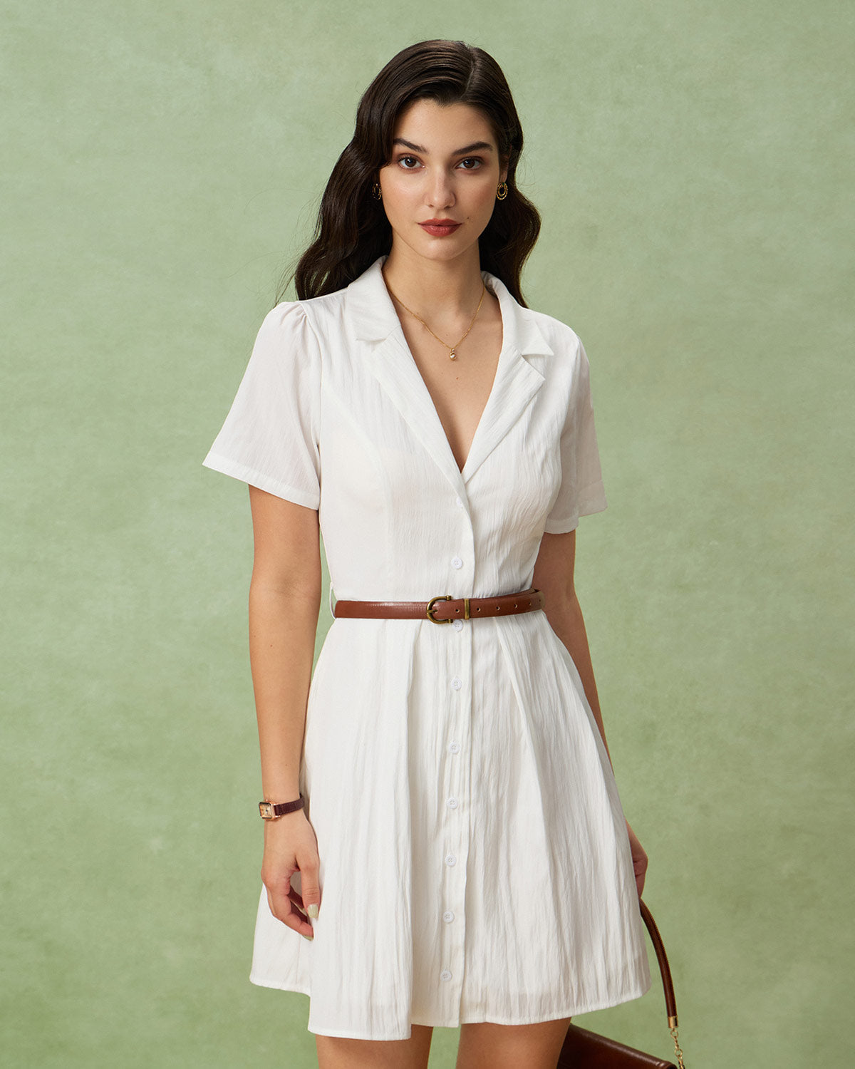 White Puffed Sleeve Button Mini Dress