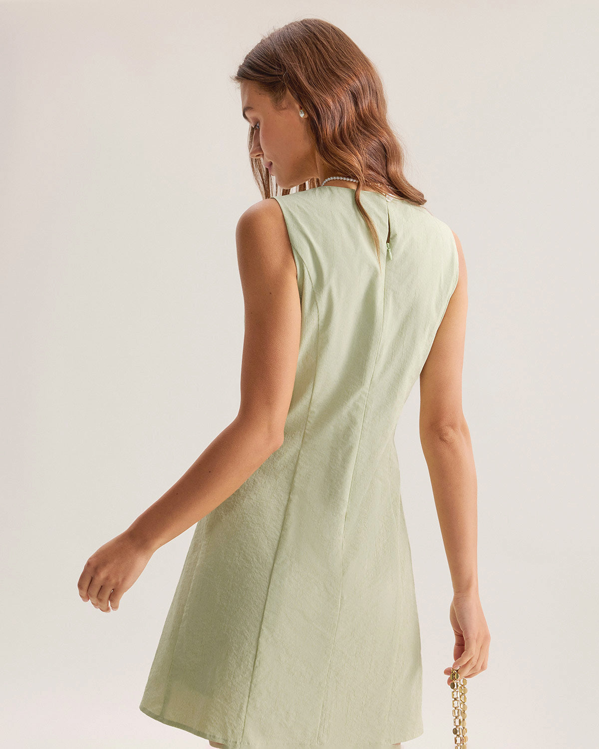 Green Boat Neck Sleeveless Mini Dress