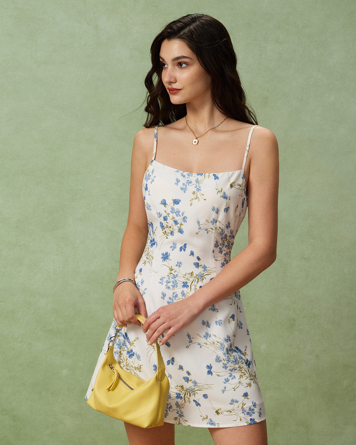 Blue Floral A-Line Slip Mini Dress