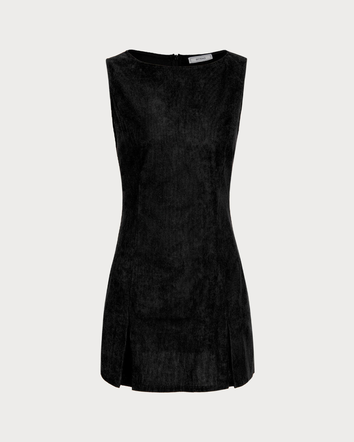 Black Boat Neck Corduroy Sleeveless Mini Dress