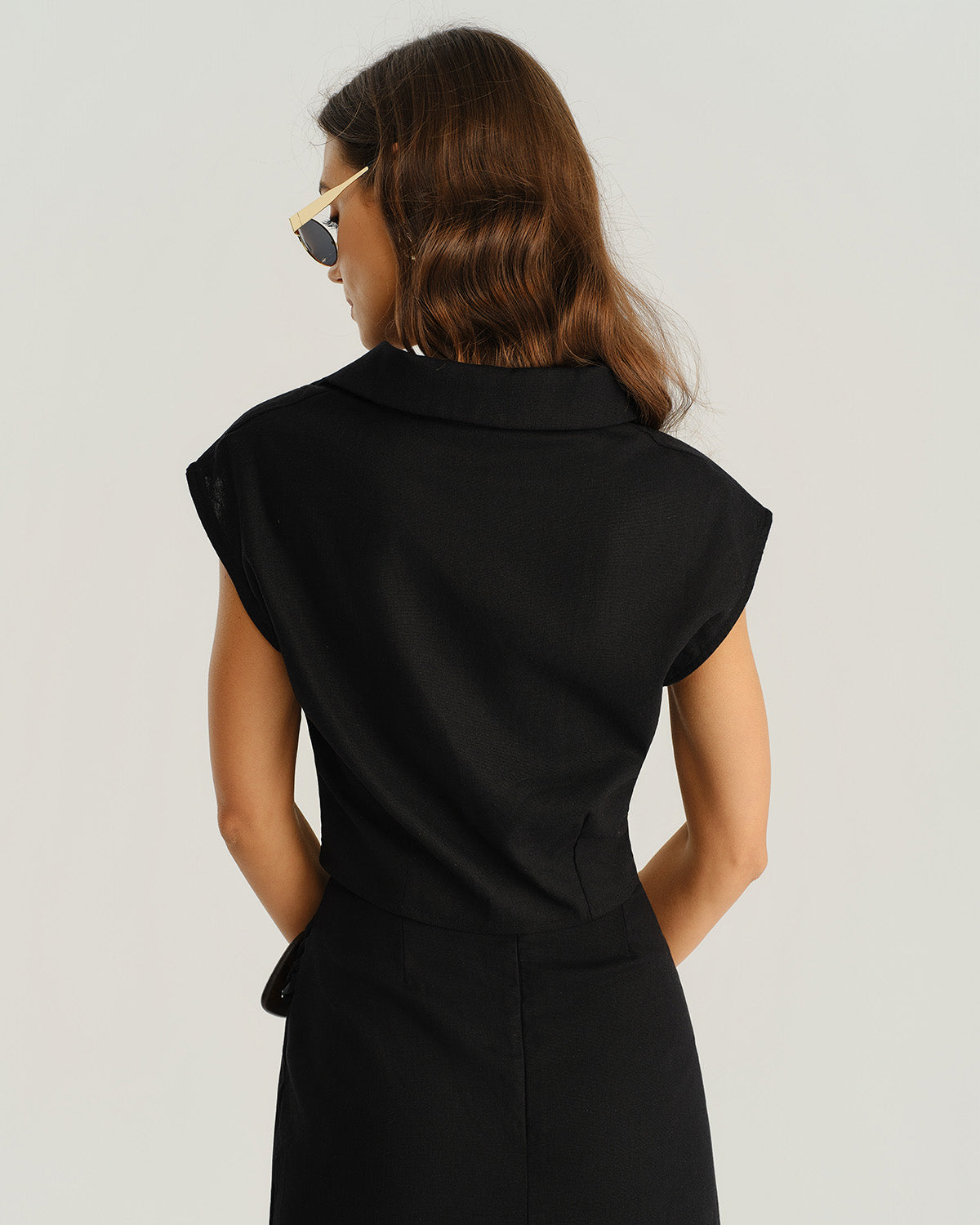 Black Cowl Sleeve Button Blouse