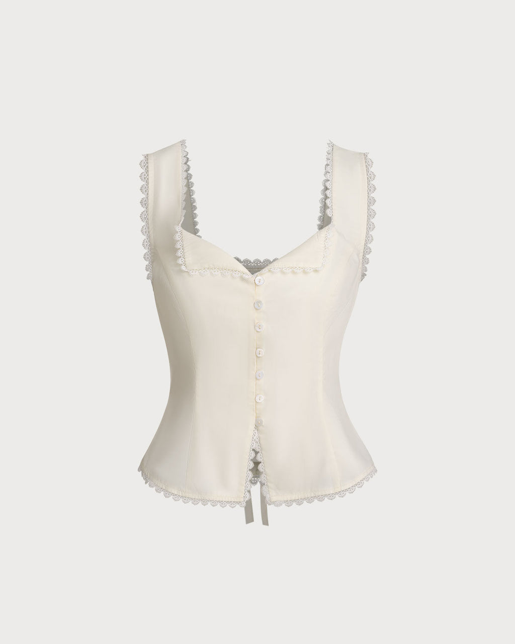 Beige Vest V Neck Lace Tie-Back Vest