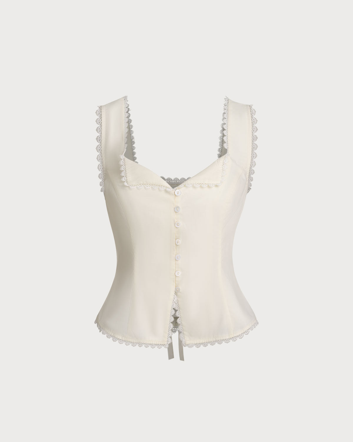 Beige Vest V Neck Lace Tie-Back Vest