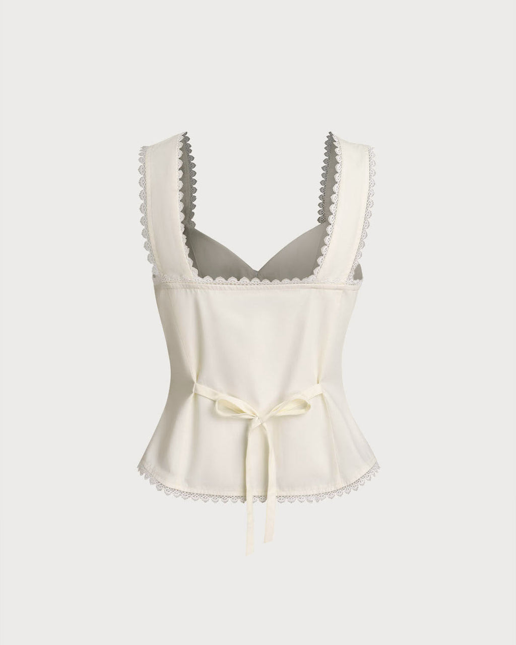 Beige Vest V Neck Lace Tie-Back Vest