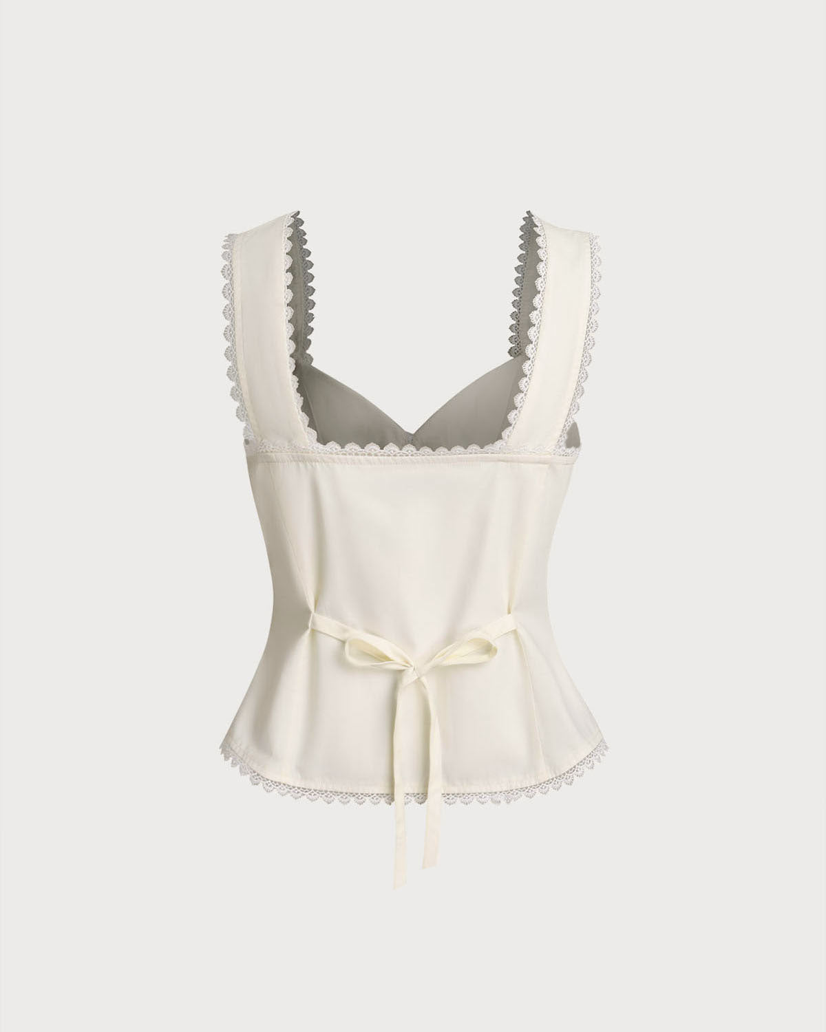 Beige Vest V Neck Lace Tie-Back Vest